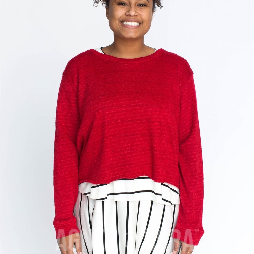 Cropped Red Slub Pullover Sweater